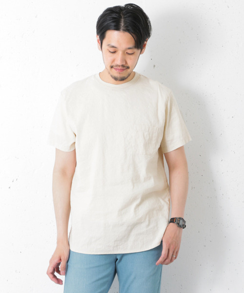 URBAN RESEARCH DOORS MENS（アーバンリサーチ ドアーズ メンズ）の「DOORS ストレッチリネン布帛Tee（シャツ/ブラウス・メンズ・アイボリー/オレンジ/ブルー系その他/ネイビー・40/38）」の6枚目の写真