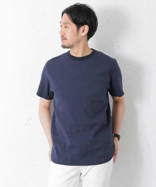 URBAN RESEARCH DOORS MENS（アーバンリサーチ ドアーズ メンズ）の「DOORS ストレッチリネン布帛Tee（シャツ/ブラウス・メンズ・アイボリー/オレンジ/ブルー系その他/ネイビー・40/38）」の8枚目の写真