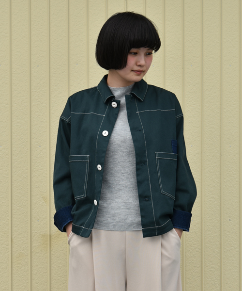 POU DOU DOU（プードゥドゥ）の「パッチポケット付きGジャン（その他アウター・レディース・アイボリー/グリーン/インディゴブルー/イエロー・3）」の2枚目の写真