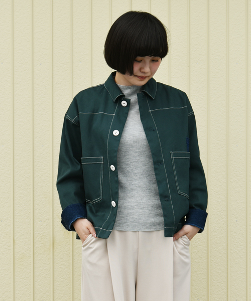 POU DOU DOU（プードゥドゥ）の「パッチポケット付きGジャン（その他アウター・レディース・アイボリー/グリーン/インディゴブルー/イエロー・3）」の5枚目の写真