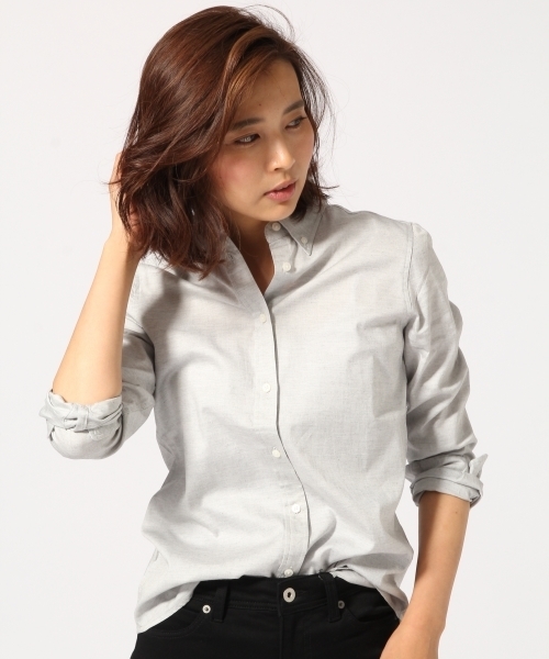 GLOBAL WORK（グローバルワーク）の「ピンオックスシャツ長袖/725103（シャツ/ブラウス・レディース・ホワイト/ライトグレー/ライトブルー・SMALL/LARGE/MEDIUM）」の2枚目の写真