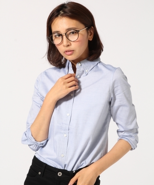 GLOBAL WORK（グローバルワーク）の「ピンオックスシャツ長袖/725103（シャツ/ブラウス・レディース・ホワイト/ライトグレー/ライトブルー・SMALL/LARGE/MEDIUM）」の3枚目の写真