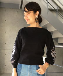 mysty woman | エンブロイダリー刺繍ボートネックニット(ニット/セーター)