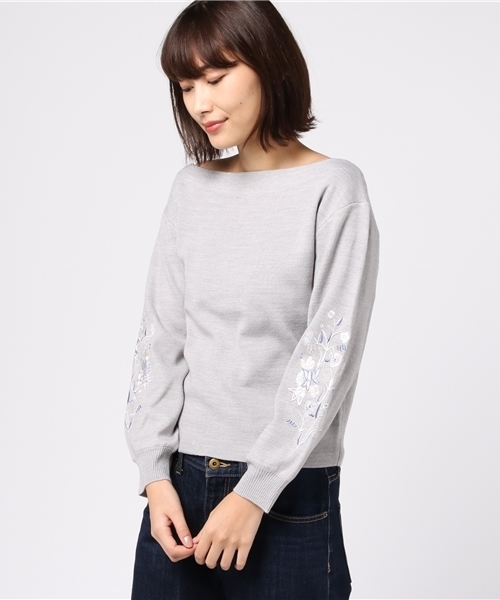 mysty woman（ミスティウーマン）の「エンブロイダリー刺繍ボートネックニット（ニット/セーター・レディース・オフホワイト/トップグレー/ブラック/ピンクベージュ・FREE）」の13枚目の写真