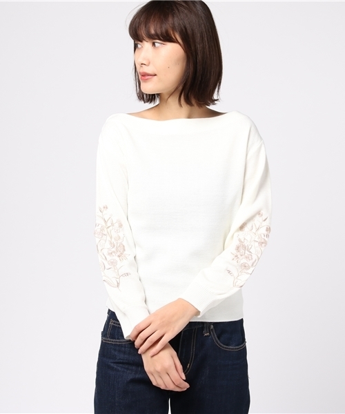 mysty woman（ミスティウーマン）の「エンブロイダリー刺繍ボートネックニット（ニット/セーター・レディース・オフホワイト/トップグレー/ブラック/ピンクベージュ・FREE）」の14枚目の写真