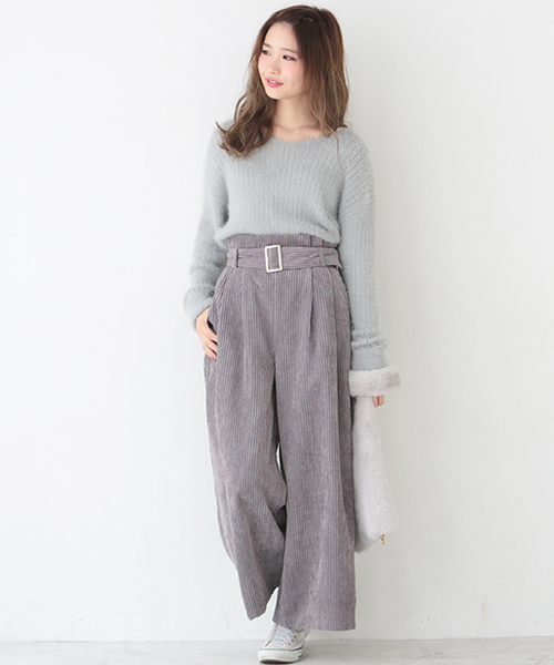 one after another NICE CLAUP（ワンアフターアナザーナイスクラップ）の「コーデュロイワイドパンツ（その他パンツ・レディース・ブラック/グレー/ピンク・FREE）」の4枚目の写真