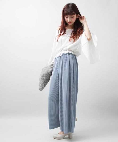 WEGO（ウィゴー）の「WEGO/サテンプリーツワイドパンツ（その他パンツ・レディース・ブラック/サックスブルー/アイボリー/ライトピンク・FREE）」の6枚目の写真