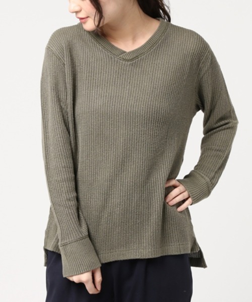 Audition(オーディション)の「M0541 ピグメントVネックプルオーバー(Tシャツ/カットソー・レディース・バーガンディー/オリーブ/チャコール・MEDIUM)」の15枚目の写真