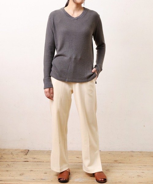 Audition(オーディション)の「M0541 ピグメントVネックプルオーバー(Tシャツ/カットソー・レディース・バーガンディー/オリーブ/チャコール・MEDIUM)」の18枚目の写真