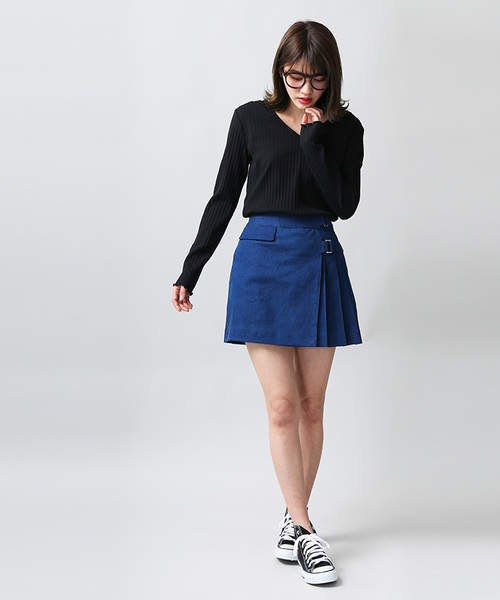 WEGO（ウィゴー）の「WEGO/フラップベルトプリーツスカパン（スカート・レディース・ブラック/レッド系その他/イエロー系その他/グリーン系その他/インディゴブルー・FREE）」の21枚目の写真