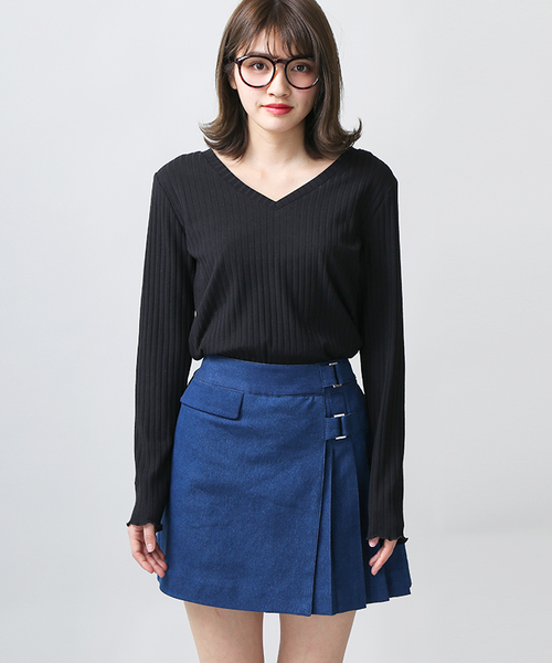 WEGO（ウィゴー）の「WEGO/フラップベルトプリーツスカパン（スカート・レディース・ブラック/レッド系その他/イエロー系その他/グリーン系その他/インディゴブルー・FREE）」の18枚目の写真