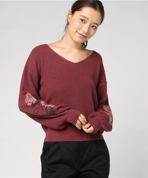 Khaju（カージュ）の「Khaju:エンブロイダリーアゼプルオーバー（ニット/セーター・レディース・ブラック/ワイン・ONE SIZE）」の10枚目の写真