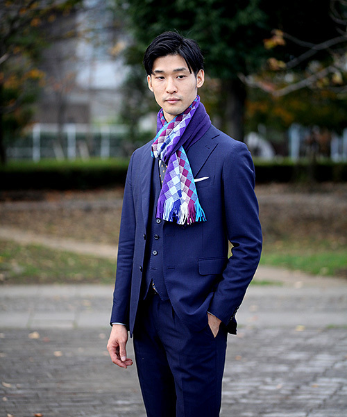 RAMUDA（ラムダ）の「ウール　ラッセルアーガイル調マフラー（マフラー・メンズ・パープル/ブラウン/ボルドー・ﾌﾘ-）」の6枚目の写真