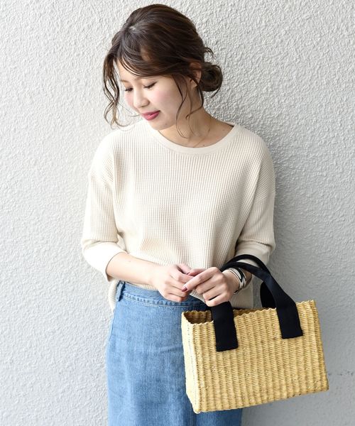 liflattie ships（リフラティ シップス）の「liflattie ships:ビッグワッフルクルーネックトップス（Tシャツ/カットソー・レディース・ナチュラル/ネイビー/ライトグレー・SMALL/MEDIUM）」の3枚目の写真