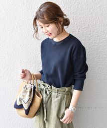 liflattie ships:ビッグワッフルクルーネックトップス