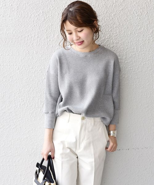 liflattie ships（リフラティ シップス）の「liflattie ships:ビッグワッフルクルーネックトップス（Tシャツ/カットソー・レディース・ナチュラル/ネイビー/ライトグレー・SMALL/MEDIUM）」の2枚目の写真