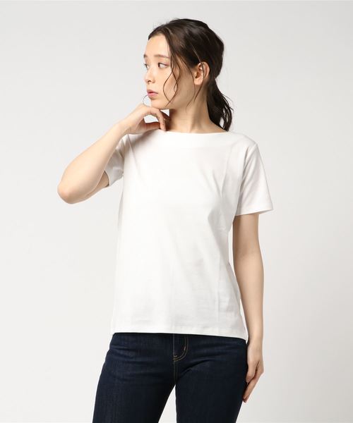 AMERICAN HOLIC（アメリカンホリック）の「・60新彊綿スムース ボートネックTEE★（Tシャツ/カットソー・レディース・サックスブルー/ラベンダー/ネイビー/その他25/チャコールグレー/その他26/オフホワイト/グレー系その他・M/L）」の2枚目の写真