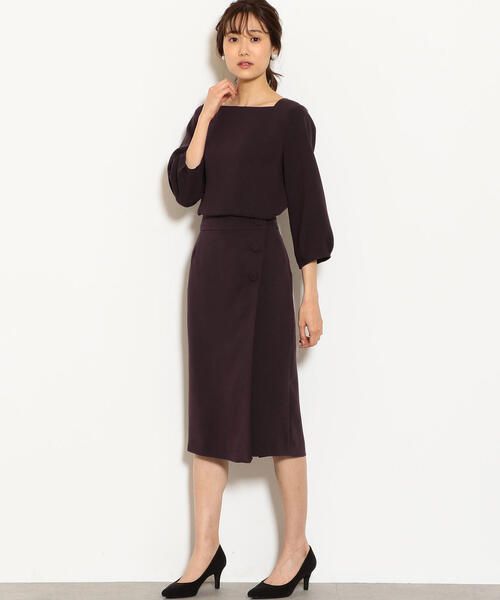 green label relaxing（グリーンレーベルリラクシング）の「CS ラップ タイト スカート（スカート・レディース・ベージュ/パープル・36/38）」の10枚目の写真