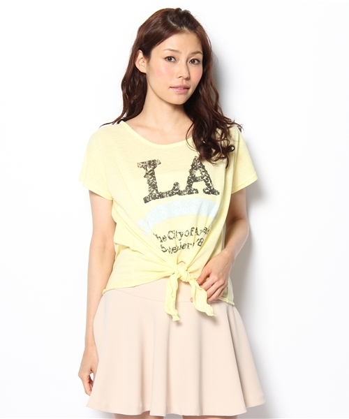 Auntie Rosa(アンティローザ)の「前結びネップTシャツ(Tシャツ/カットソー・レディース・ピンク/ブラック/ナチュラル/イエロー・FREE)」の3枚目の写真