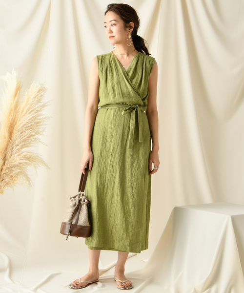 DouDou(ドゥドゥ)の「リネンウールカシュクールワンピース(ワンピース・レディース・ベージュ/グリーン/ブラウン・FREE)」の4枚目の写真