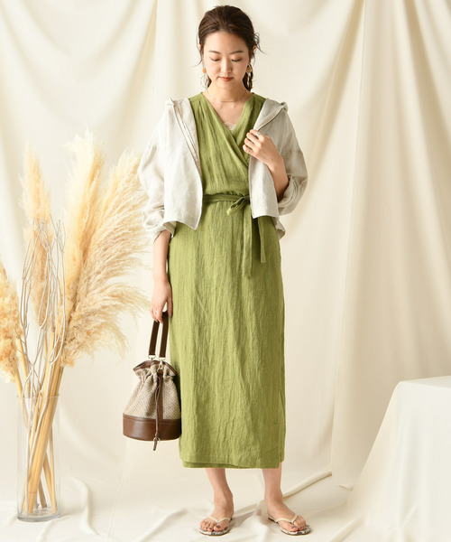 DouDou(ドゥドゥ)の「リネンウールカシュクールワンピース(ワンピース・レディース・ベージュ/グリーン/ブラウン・FREE)」の16枚目の写真