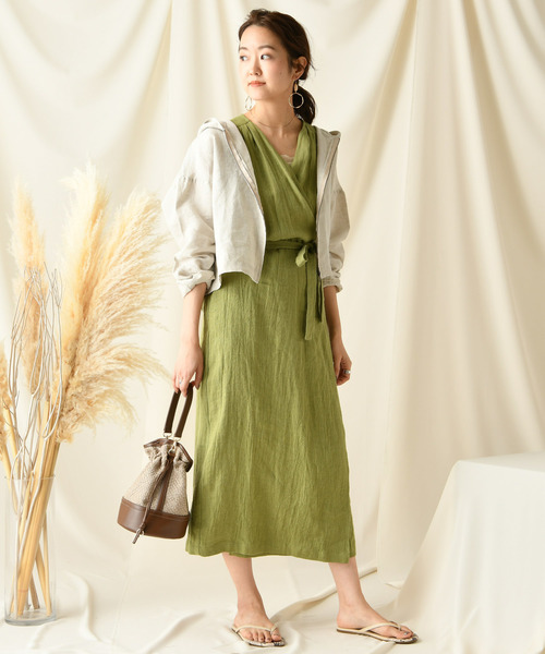 DouDou(ドゥドゥ)の「リネンウールカシュクールワンピース(ワンピース・レディース・ベージュ/グリーン/ブラウン・FREE)」の13枚目の写真