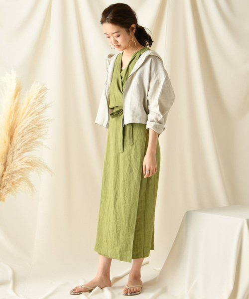 DouDou(ドゥドゥ)の「リネンウールカシュクールワンピース(ワンピース・レディース・ベージュ/グリーン/ブラウン・FREE)」の19枚目の写真