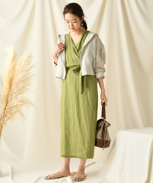 DouDou(ドゥドゥ)の「リネンウールカシュクールワンピース(ワンピース・レディース・ベージュ/グリーン/ブラウン・FREE)」の10枚目の写真