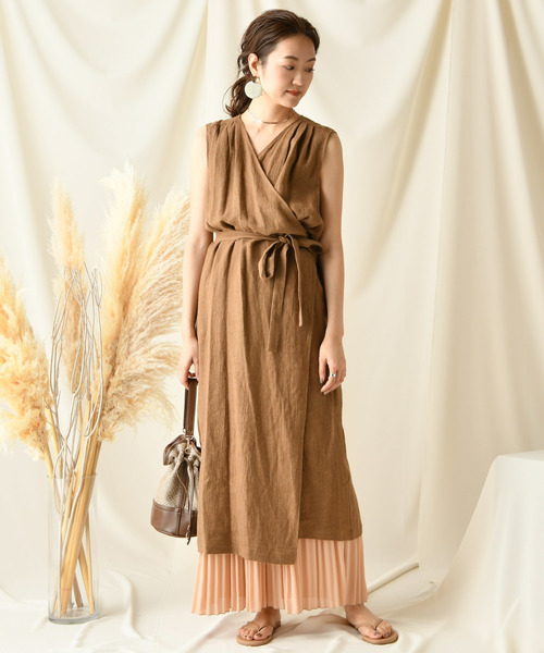 DouDou(ドゥドゥ)の「リネンウールカシュクールワンピース(ワンピース・レディース・ベージュ/グリーン/ブラウン・FREE)」の7枚目の写真