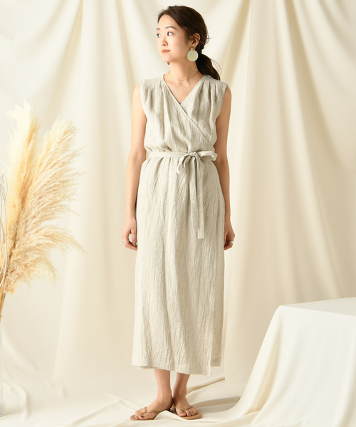 DouDou(ドゥドゥ)の「リネンウールカシュクールワンピース(ワンピース・レディース・ベージュ/グリーン/ブラウン・FREE)」の6枚目の写真