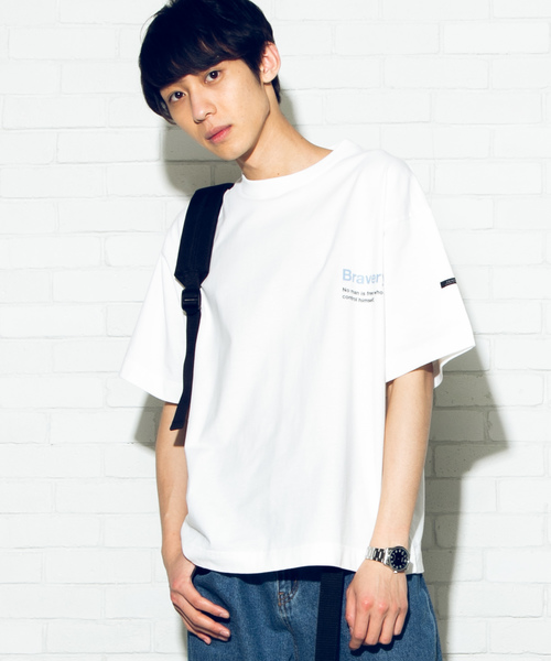 WEGO（ウィゴー）の「WEGO/ドロップショルダーシンプルロゴTシャツ（Tシャツ/カットソー・メンズ・ベージュ/パープル/ホワイト系その他/ホワイト・MEDIUM/LARGE）」の2枚目の写真