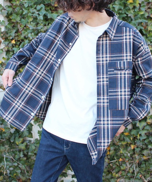 SHISKY（シスキー）の「チェック柄BIGネルシャツ（シャツ/ブラウス・メンズ・ベージュ系その他/グリーン系その他/ブルー系その他/レッド系その他/ベージュ系その他2・FREE）」の14枚目の写真