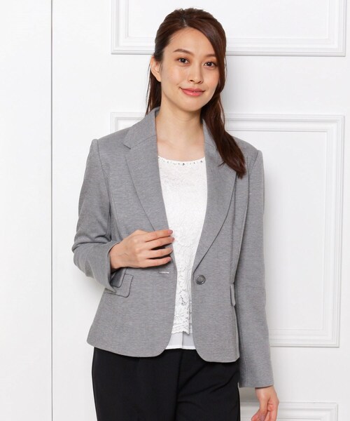 SHOO・LA・RUE（シューラルー）の「【S-3L/手洗い可/ストレッチ】モックロディテーラードジャケット（テーラードジャケット・レディース・ダークグレー/ダークネイビー・01/02/03/04/05）」の2枚目の写真