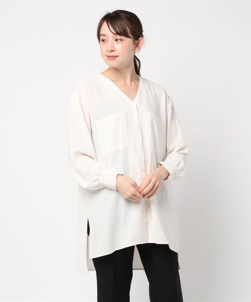 NOLLEY’S Sophi(ノーリーズソフィ)の「ポケットオープンブラウス(シャツ/ブラウス・レディース・オフホワイト/ブラウン/ライトカーキ・38)」の21枚目の写真