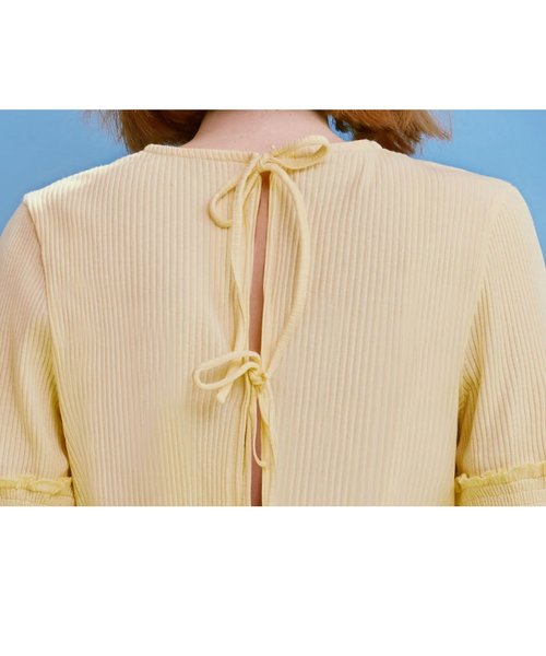 rolarola ブラウス セール】『rola rola』BACK SLIT PUFF-SLEEVE T-SHIRT/バック