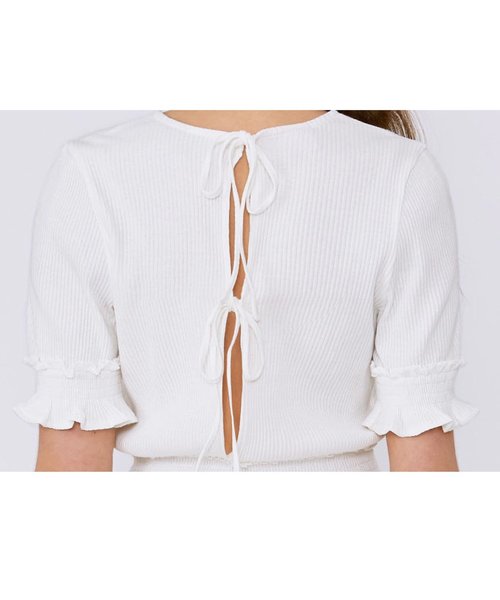 rolarola ブラウス セール】『rola rola』BACK SLIT PUFF-SLEEVE T-SHIRT/バック