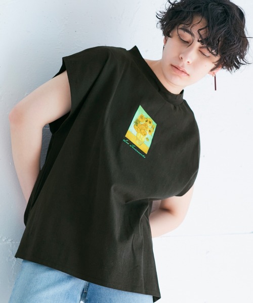 Chaco closet(チャコ クローゼット)の「別注ARTプリントモックチュニックフレンチスリーブアートTシャツ(Tシャツ/カットソー・レディース・ホワイト/ライトベージュ/ブラック・FREE)」の2枚目の写真