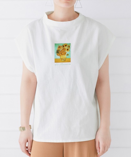 Chaco closet(チャコ クローゼット)の「別注ARTプリントモックチュニックフレンチスリーブアートTシャツ(Tシャツ/カットソー・レディース・ホワイト/ライトベージュ/ブラック・FREE)」の6枚目の写真