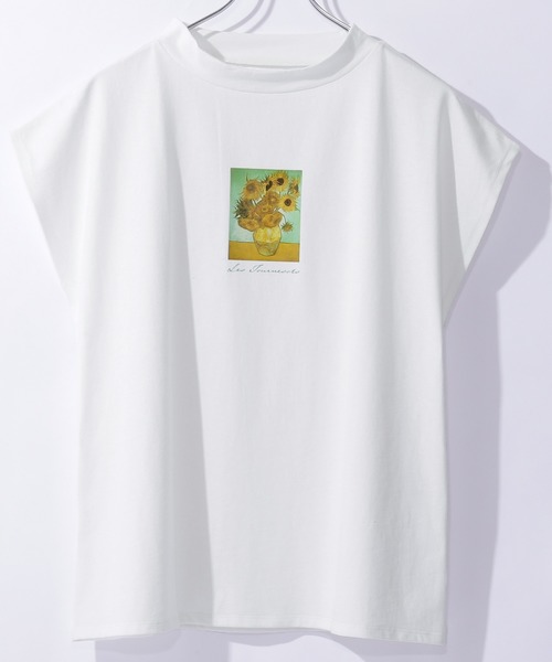 Chaco closet(チャコ クローゼット)の「別注ARTプリントモックチュニックフレンチスリーブアートTシャツ(Tシャツ/カットソー・レディース・ホワイト/ライトベージュ/ブラック・FREE)」の9枚目の写真