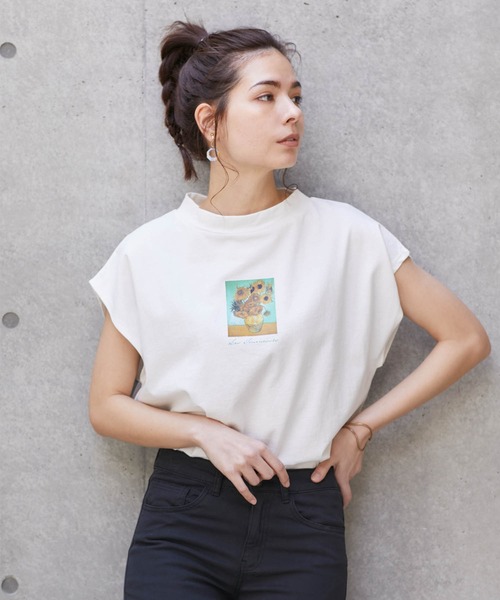 Chaco closet(チャコ クローゼット)の「別注ARTプリントモックチュニックフレンチスリーブアートTシャツ(Tシャツ/カットソー・レディース・ホワイト/ライトベージュ/ブラック・FREE)」の18枚目の写真