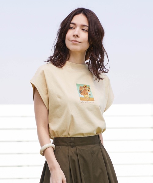 Chaco closet(チャコ クローゼット)の「別注ARTプリントモックチュニックフレンチスリーブアートTシャツ(Tシャツ/カットソー・レディース・ホワイト/ライトベージュ/ブラック・FREE)」の20枚目の写真