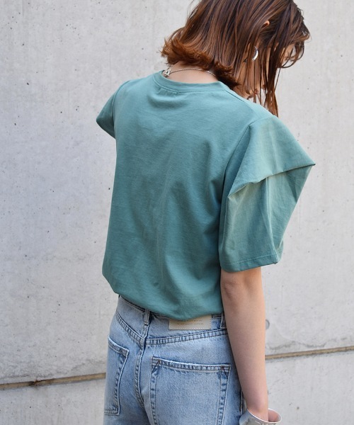 Marient(マリエント)の「スリーブタックTシャツ/Tee(Tシャツ/カットソー・レディース・ホワイト/グリーン・FREE)」の6枚目の写真