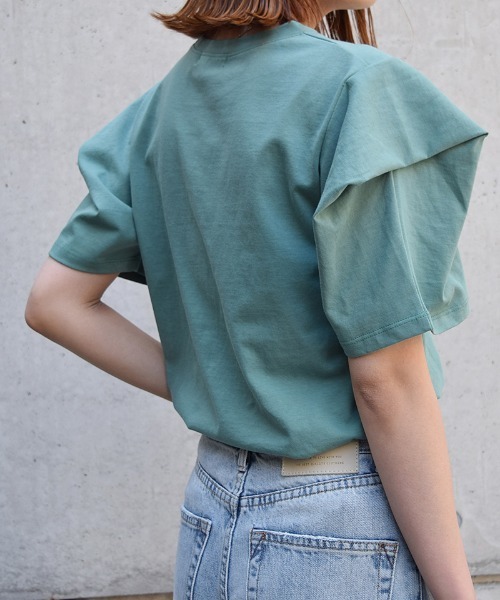 Marient(マリエント)の「スリーブタックTシャツ/Tee(Tシャツ/カットソー・レディース・ホワイト/グリーン・FREE)」の9枚目の写真