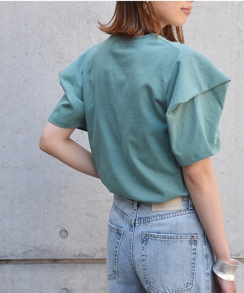 Marient(マリエント)の「スリーブタックTシャツ/Tee(Tシャツ/カットソー・レディース・ホワイト/グリーン・FREE)」の8枚目の写真