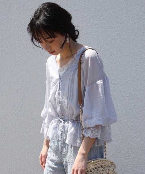 one after another NICE CLAUP（ワンアフターアナザーナイスクラップ）の「vintage風レースブラウス（シャツ/ブラウス・レディース・モカ/ベージュ/サックスブルー・FREE）」の12枚目の写真