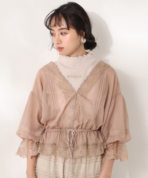 one after another NICE CLAUP（ワンアフターアナザーナイスクラップ）の「vintage風レースブラウス（シャツ/ブラウス・レディース・モカ/ベージュ/サックスブルー・FREE）」の5枚目の写真
