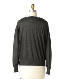 秋色◆Drawer ウール18Gカーディガン クルーネック ブラウン ドゥロワー Drawer（ドゥロワー）の「Drawer 18Gフリルクルーネックカーディガン