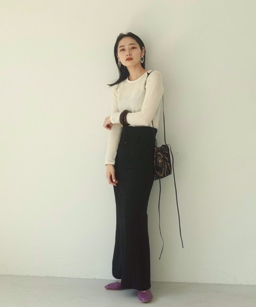 TODAYFUL(トゥデイフル)の「ボタンビスチェスカート(スカート・レディース・ブラック/ベージュ・38inch/36inch)」の9枚目の写真