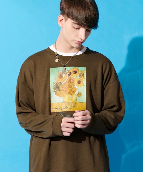 ８(eight)（エイト）の「ビッグ スウェット トレーナー ヒマワリ 絵画（スウェット・メンズ・ブラック/ベージュ/ブラウン・MEDIUM/X-LARGE/LARGE）」の8枚目の写真