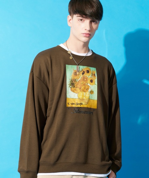 ８(eight)（エイト）の「ビッグ スウェット トレーナー ヒマワリ 絵画（スウェット・メンズ・ブラック/ベージュ/ブラウン・MEDIUM/X-LARGE/LARGE）」の9枚目の写真